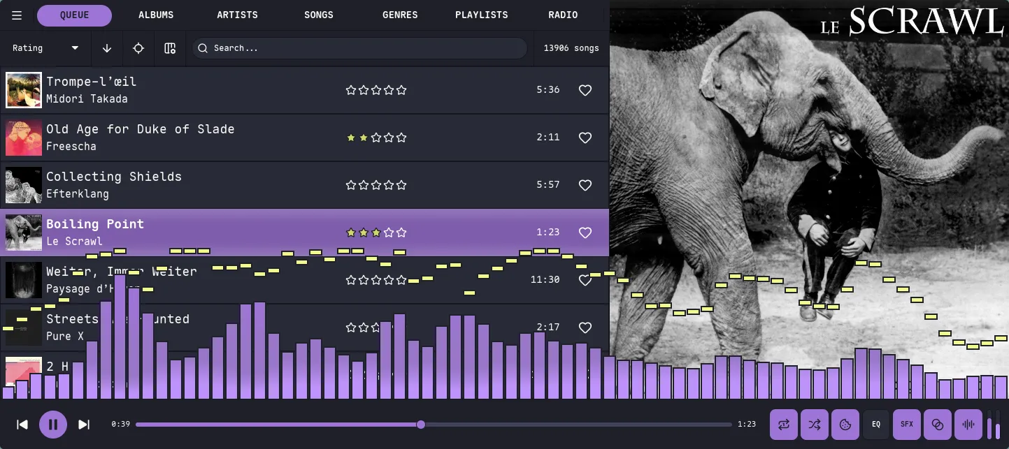 Nokkvi in the Dracula theme — purple accent on a dark background