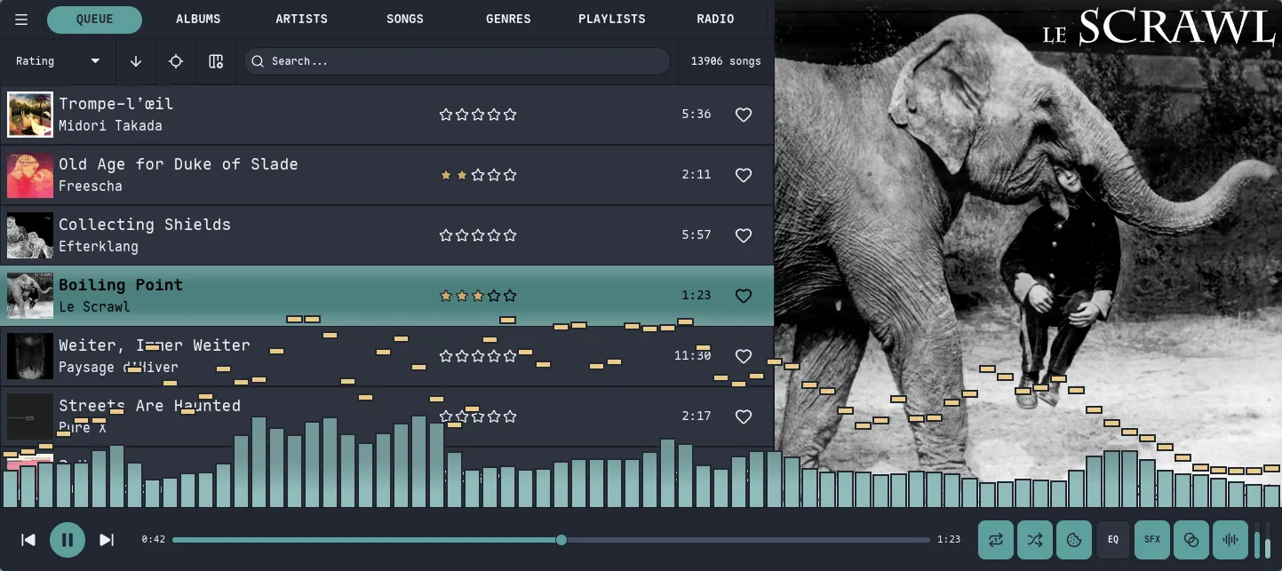Nokkvi in the Nord theme — frost-blue accent on a slate background
